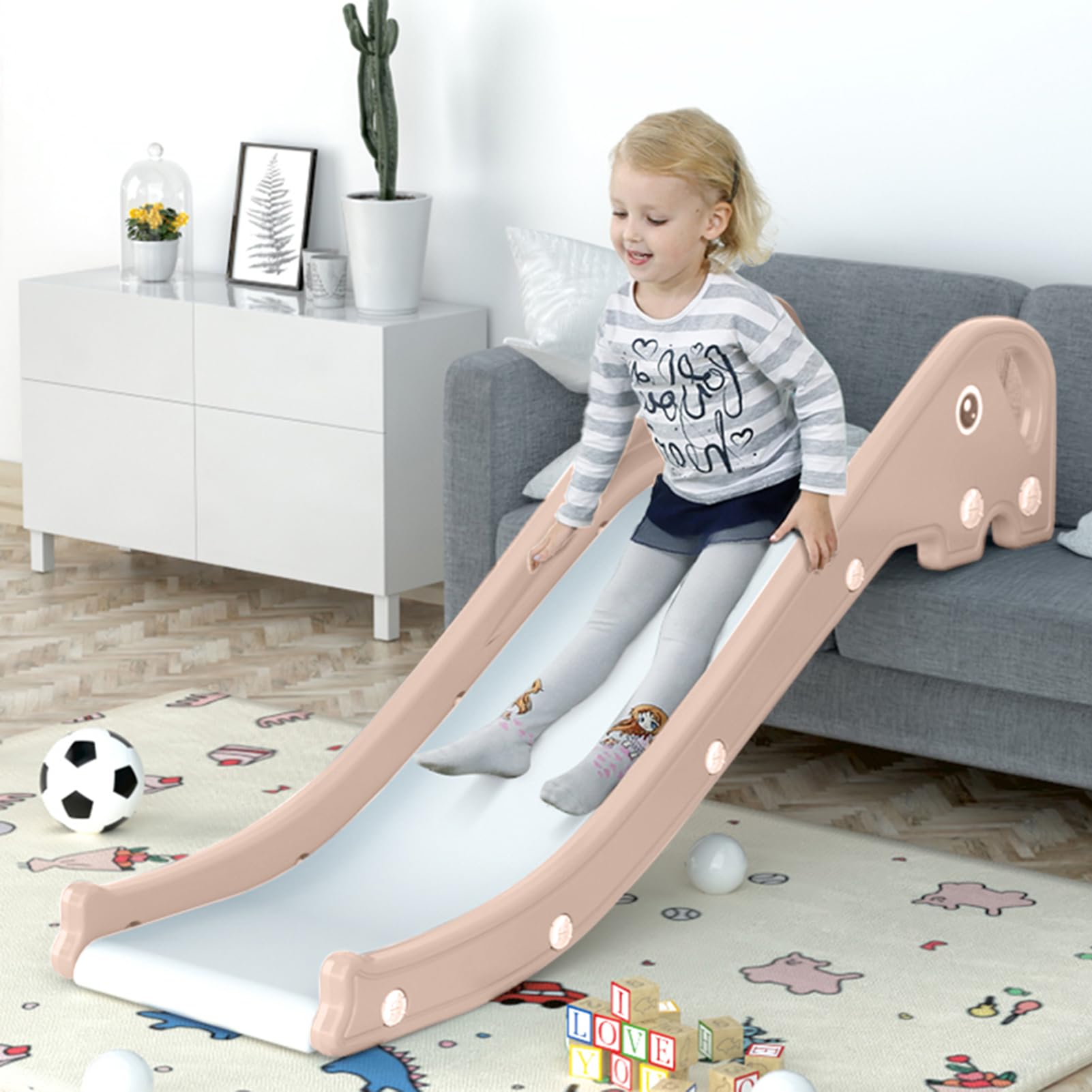 FUKEA Sofa Slides for Kids, Elephant Indoor Toddler Slide for Bed Couch Slide for Toddler Age 1-3, Pink