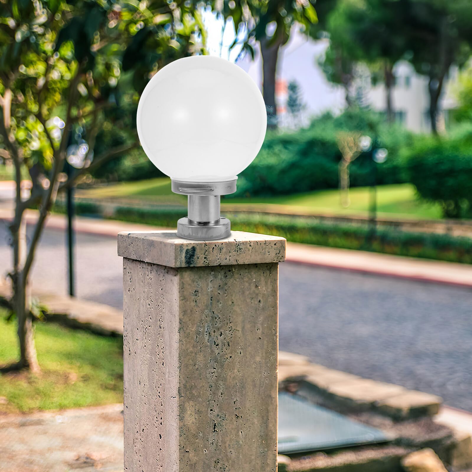 WOONEKY Lampada da Esterno Sfera Luminosa in Acrilico con Base in Acciaio Inossidabile Lampione da Giardino per Recinzioni Patio e Terrazze Installazione Facile Illuminazione Decorativa