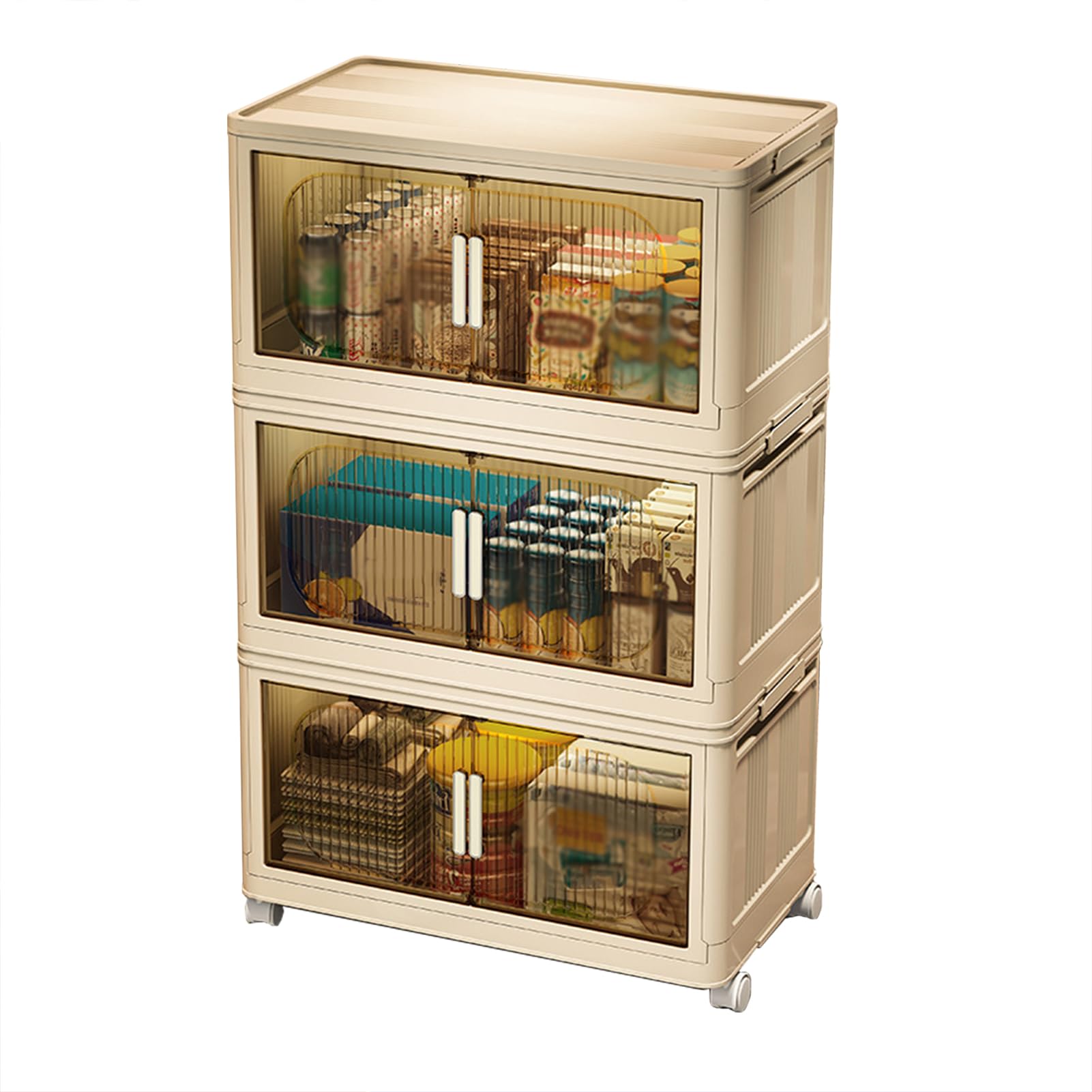 Caja de almacenamiento con tapa, cajas de almacenamiento apilables con apertura frontal, cajas de almacenamiento de plástico plegables con puertas magnéticas y ruedas, para dormitorio, sala de estar,