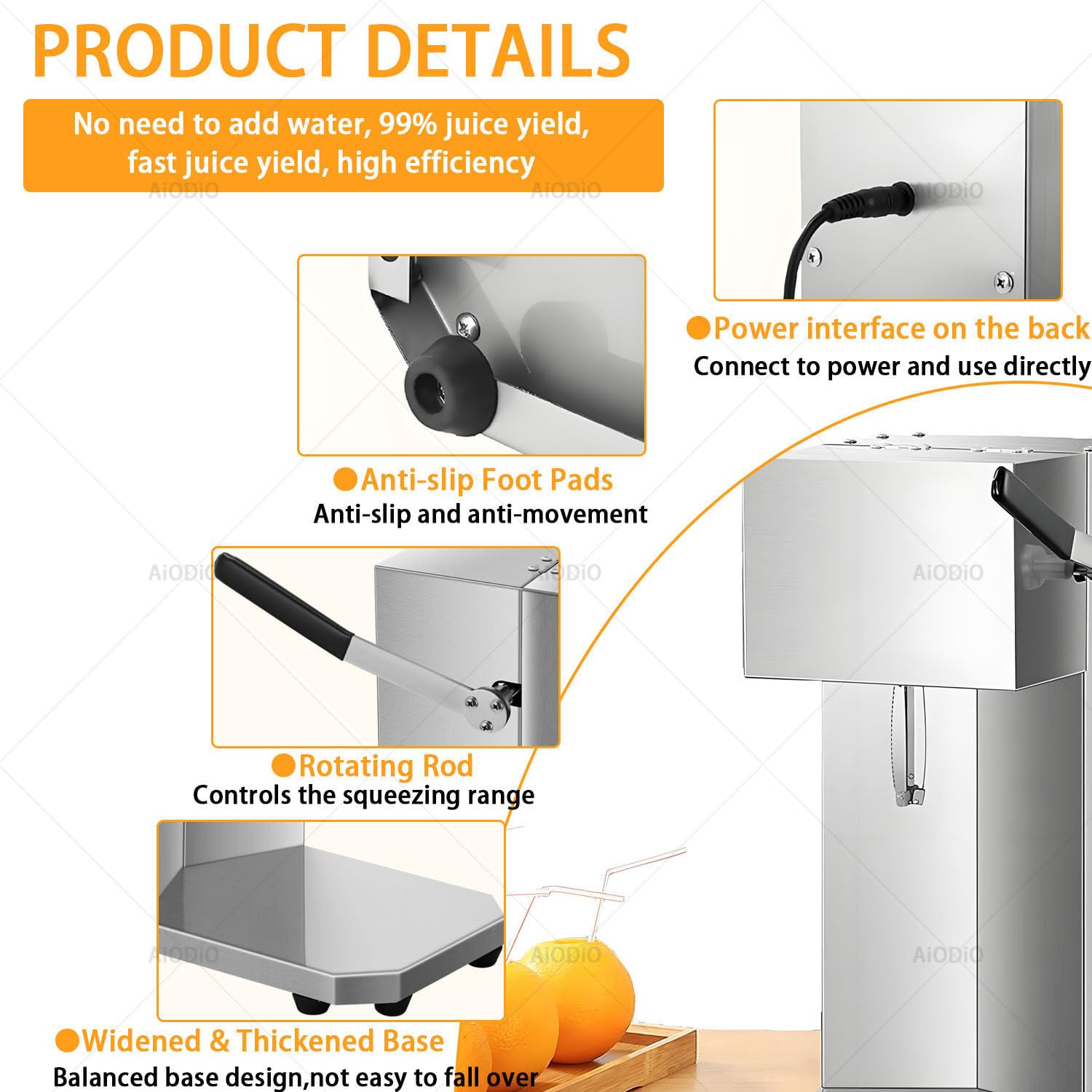 Exprimidor comercial de frutas, extractor de naranjas frescas, con 3 cabezales, extracción rápida en 3 segundos, fácil de limpiar, para zumo recién exprimido, acero inoxidable, para naranjas y kiwis.