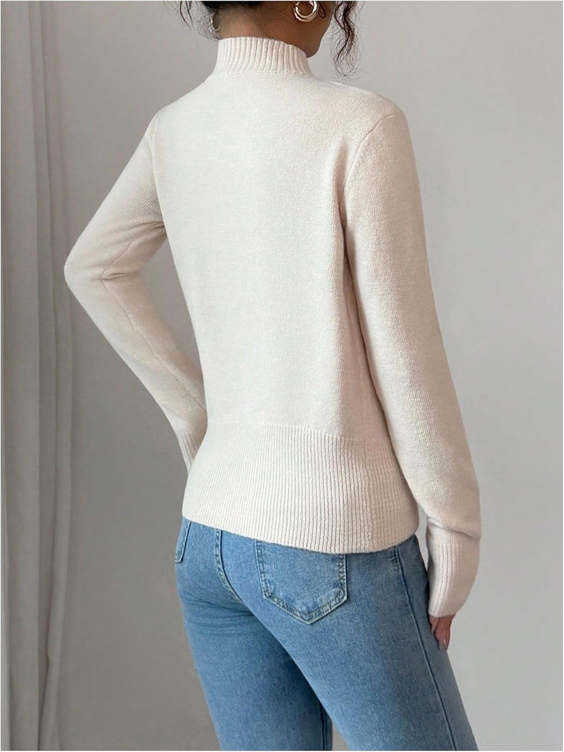 MakeMeChic Women's Business Office Fall Sweaters Mock Neck Long Sleeve Wrap Knitted Pullover Tops - Image 2