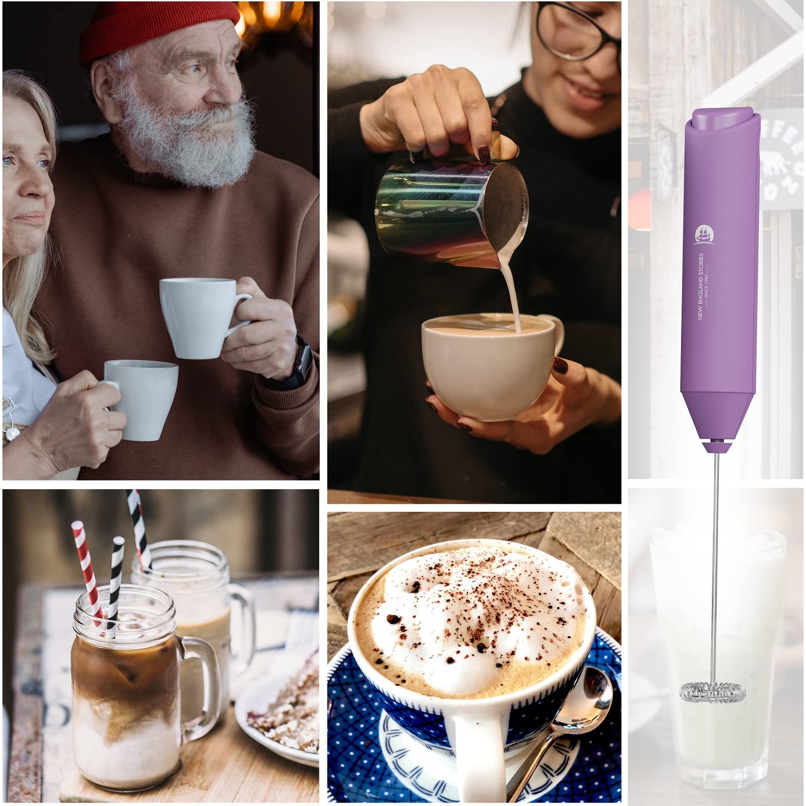 Wydajny ręczny spieniacz do mleka, mini mikser do kawy, cappuccino, latte, matcha, gorącej czekolady, bez stojaka, jasnofioletowy