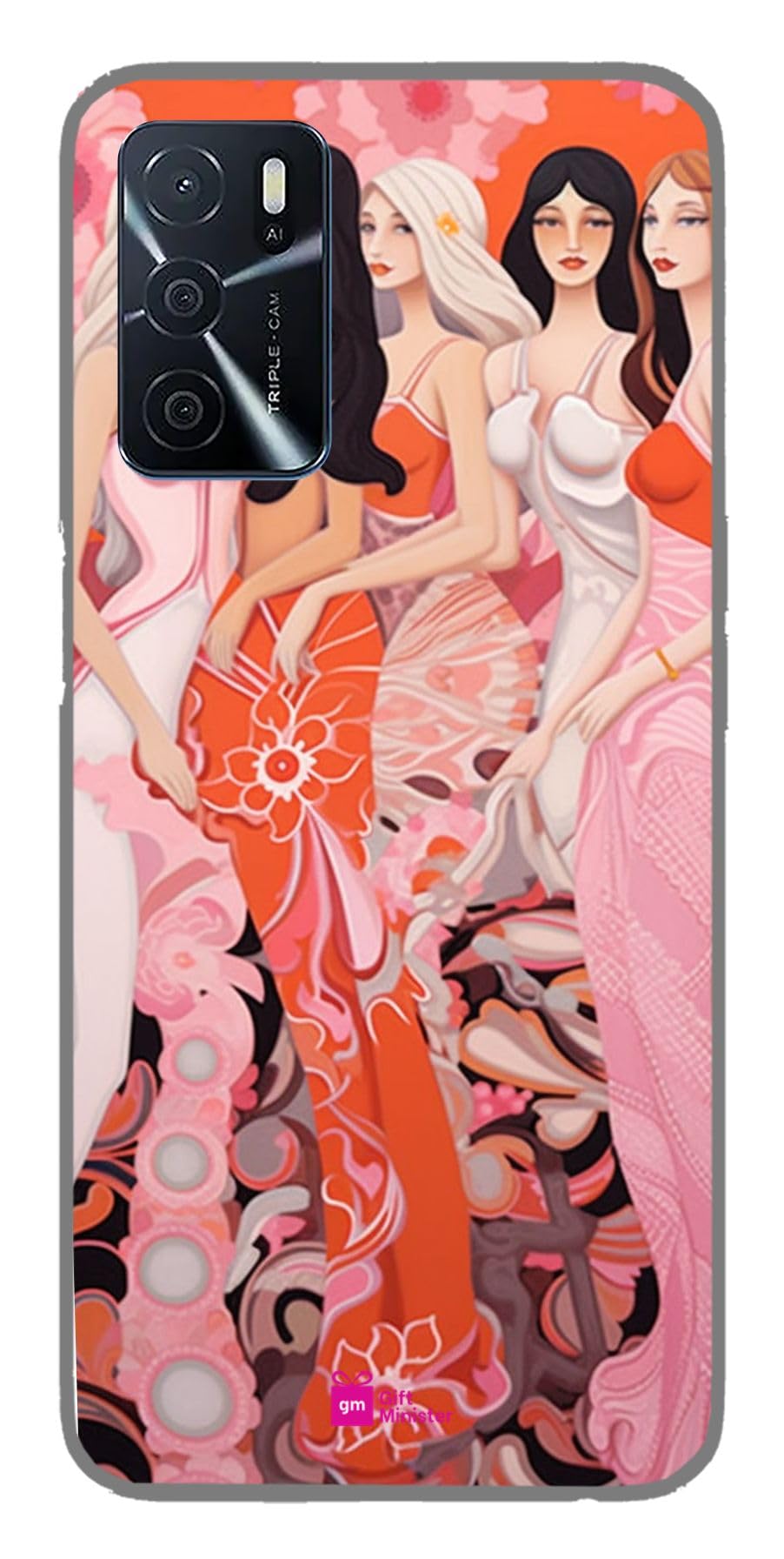 Gift MinisterSilicone Designer Cover for Oppo A16 Indian Rednone - Pink Fabric Cute Girls Bikes Wearing Belly Dance Outfit Happy Joy Smiling Modernist Illustrations Art Graphics White 1Pcs 1696O