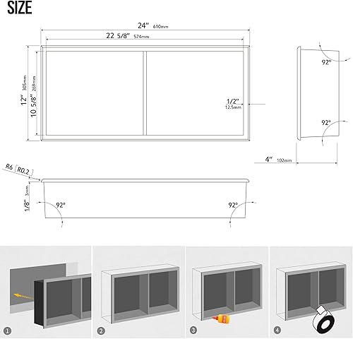 Miniatura 3 de Jolitac Nicho de ducha de acero inoxidable de 12 x 24 pulgadas, estante de almacenamiento de baño de doble nivel, perfecto para almacenamiento de