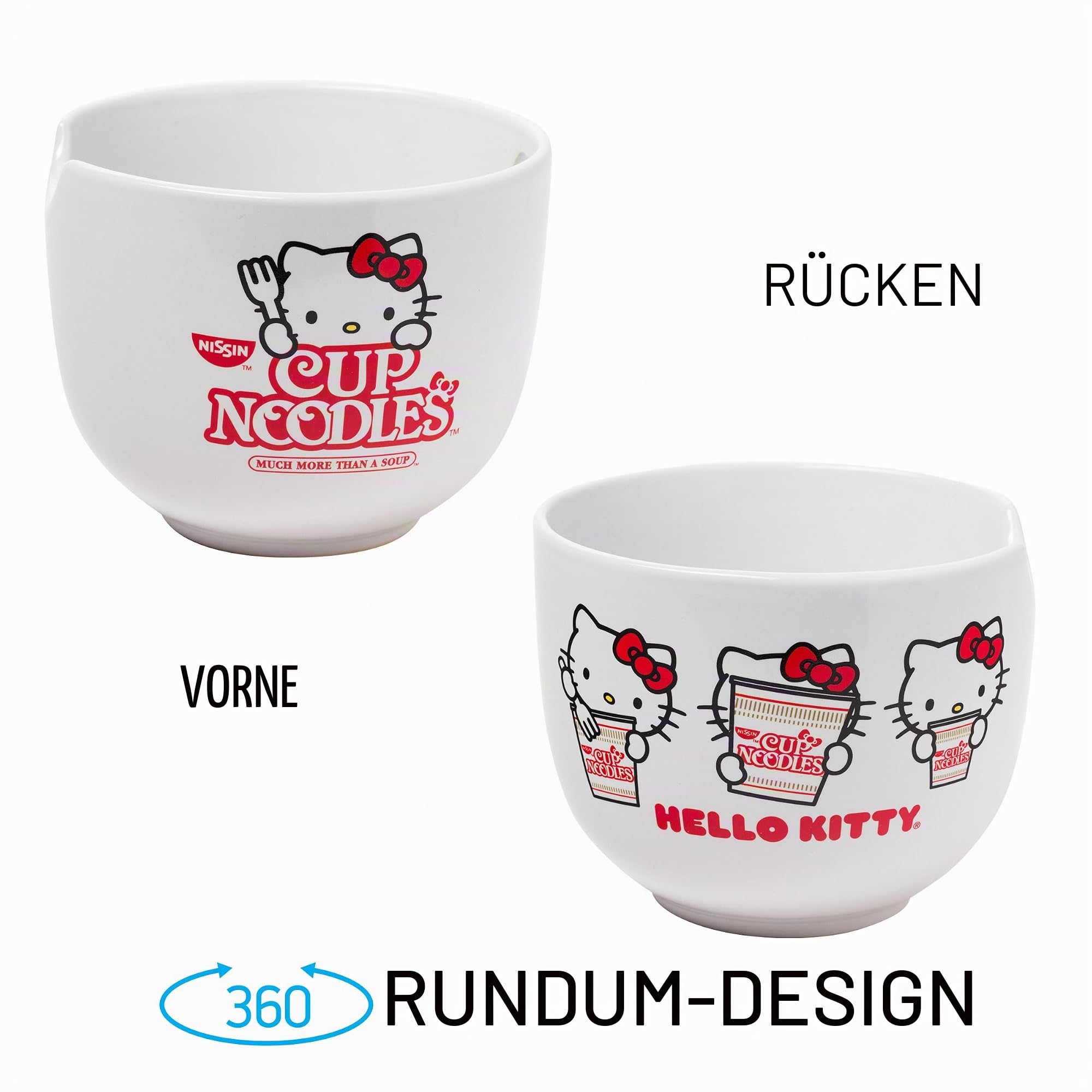 Silver Buffalo Hello Kitty Tasse Nudeln in Box, Keramik, Ramenschüssel mit Stäbchen, mehrfarbig, 590 ml, KTY510KD