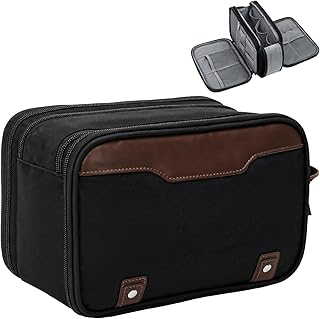 Neceser de viaje para hombre, organizador impermeable para negocios y vacaciones, 9.5 x 4.8 x 6.0 pulgadas, negro con asa marrón, Negro con marrón