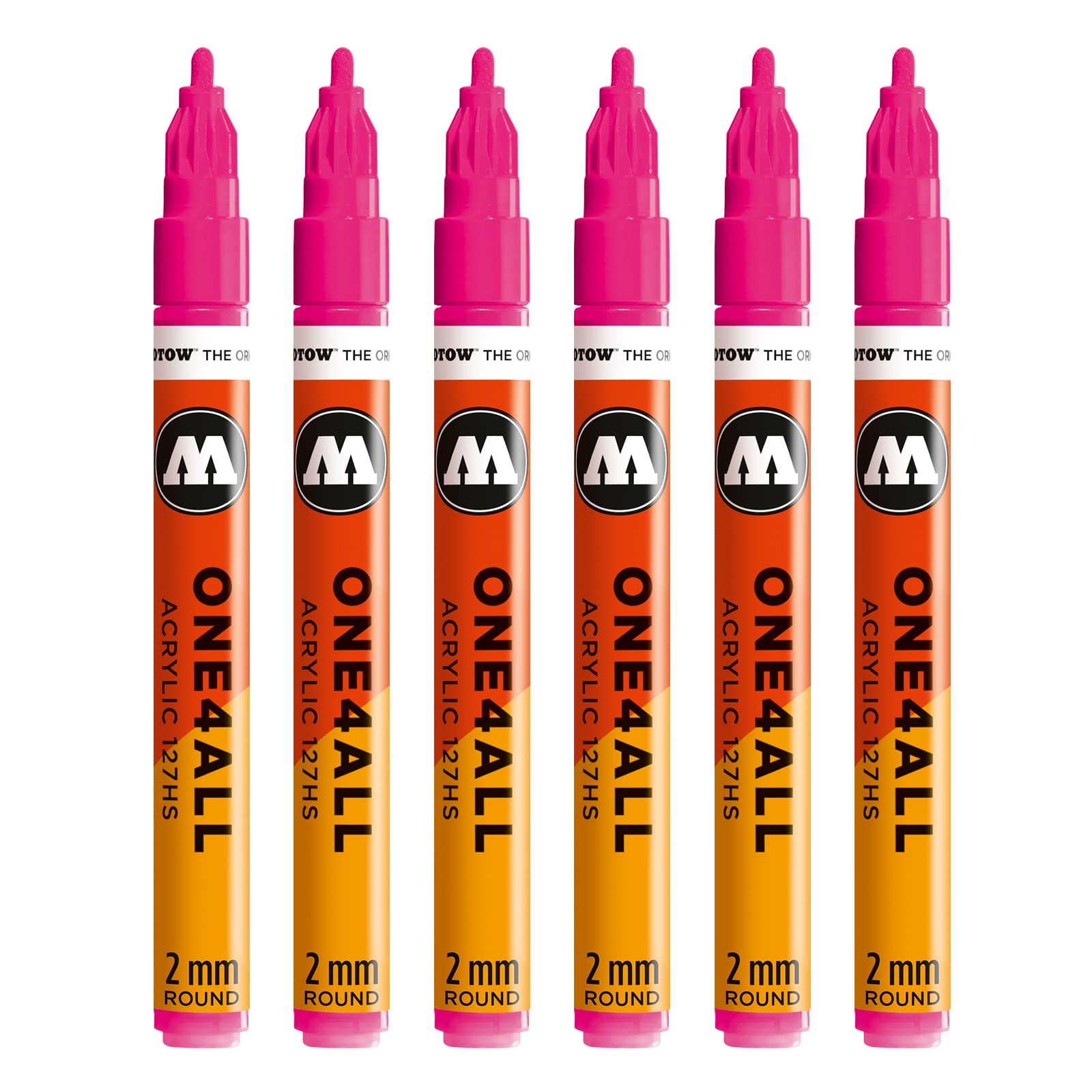 Molotow One4All 127HS Acrylic Marker (2.0 mm Line Width, High Coverage and Permanent, UV-Resistant, for Almost All Surfaces) Pack of 6 Colour 217 Neon Pink Fluorescent