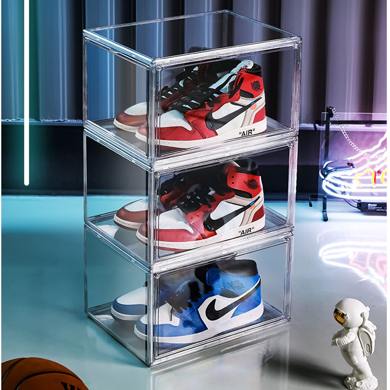MECC Caja de Zapatos Transparente, Armario de Zapatos acrílicos apilable, con Puerta magnética, 14.4x10.6x8inch / 36x27x20cm (Clear Front Door 9 Pack#)