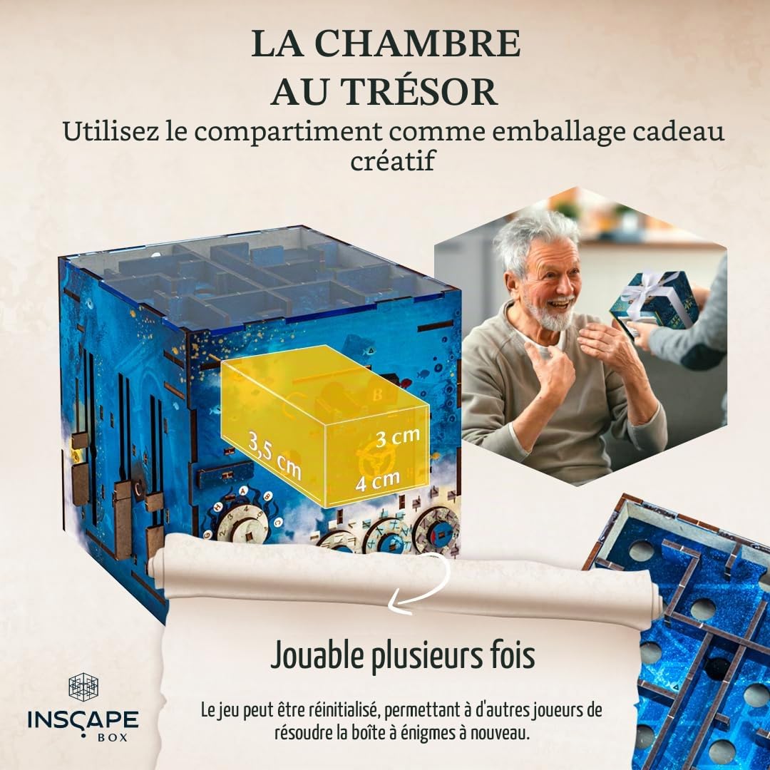 INSCAPE Labyrinthe Atlantis - Boîte à énigmes en Bois - Boîte de Puzzle - Escape Room Jeu pour Adultes et Enfants - Jeux de Puzzle en Bois 3D - Jeux de réflexion - Coffret Cadeau