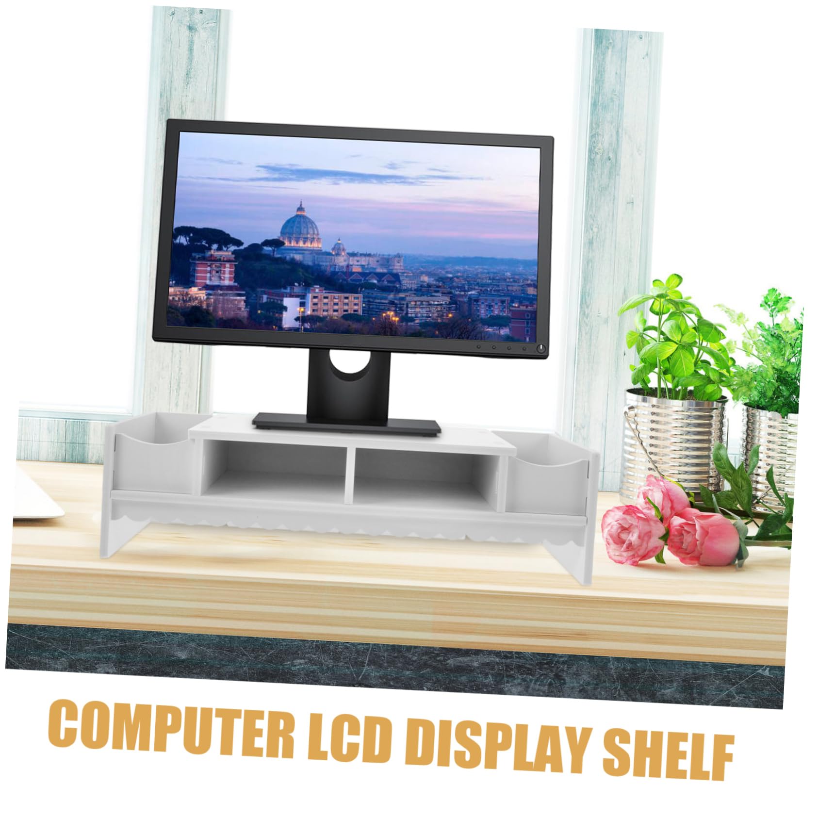 Étagère de Bureau pour Écran, Rangement PVC Blanc, Tiroir