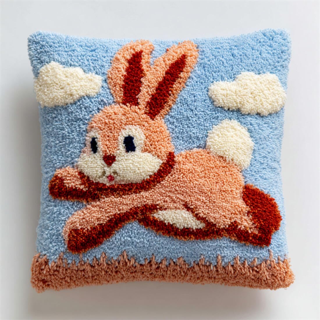 Kitquiver Animal DIY Latch Hook Kit Cartoon Rabbit DIY Tapestry Throw Pillow Cover Needlepoint Cushion Kits for Home Décor Needlework Kit for Beginners 17x17In