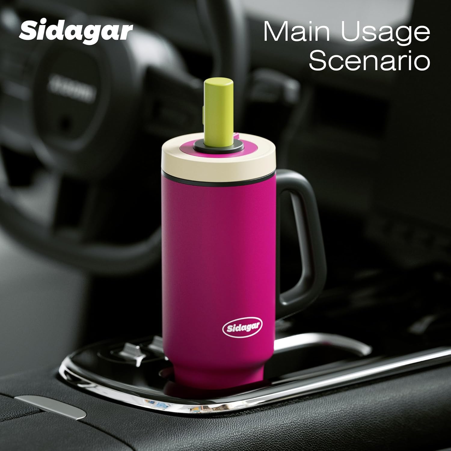 36 oz Tumbler with Handle and Straw, Ceramic Lined Water Bottle Vacuum Insulated Cup, Stainless Steel Travel Mug with Lid,Fits Cup Holder, Leak Resistant Press-in Lid, Purple - Image 4