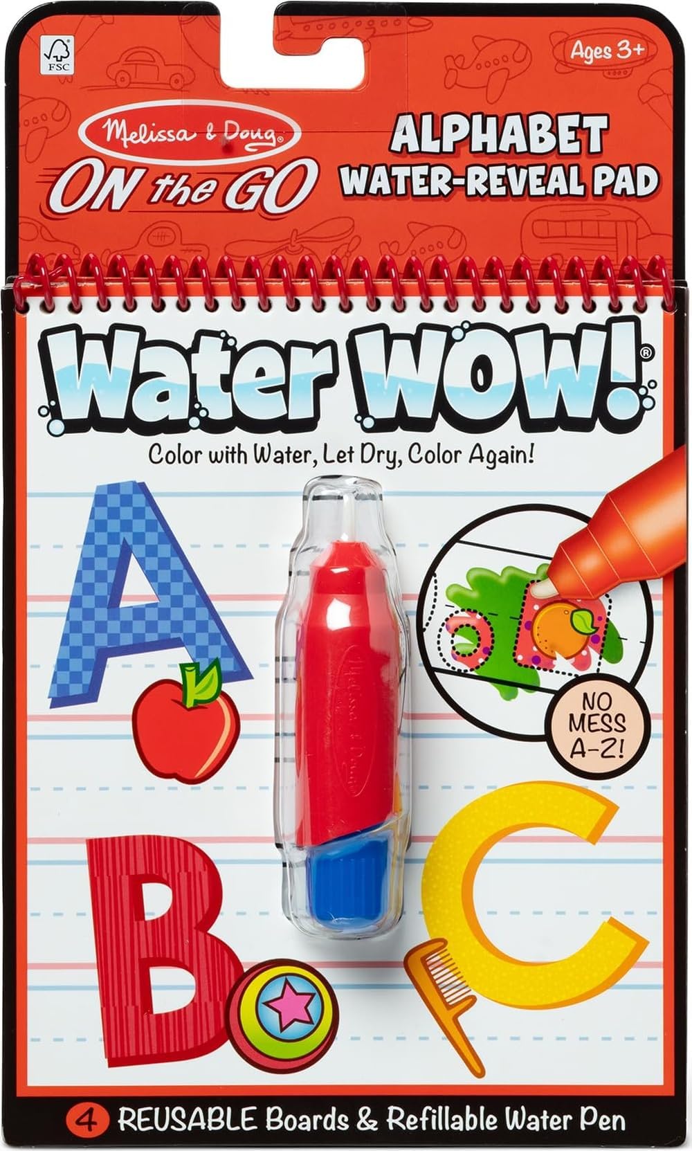 Melissa & Doug On The Go Water Wow! Mess Free Coloring Book, Reusable Water-Reveal Activity Pad, Alphabet, Travel Toys, Party Favors, for Toddlers & Kids Ages 3+ - FSC Certified