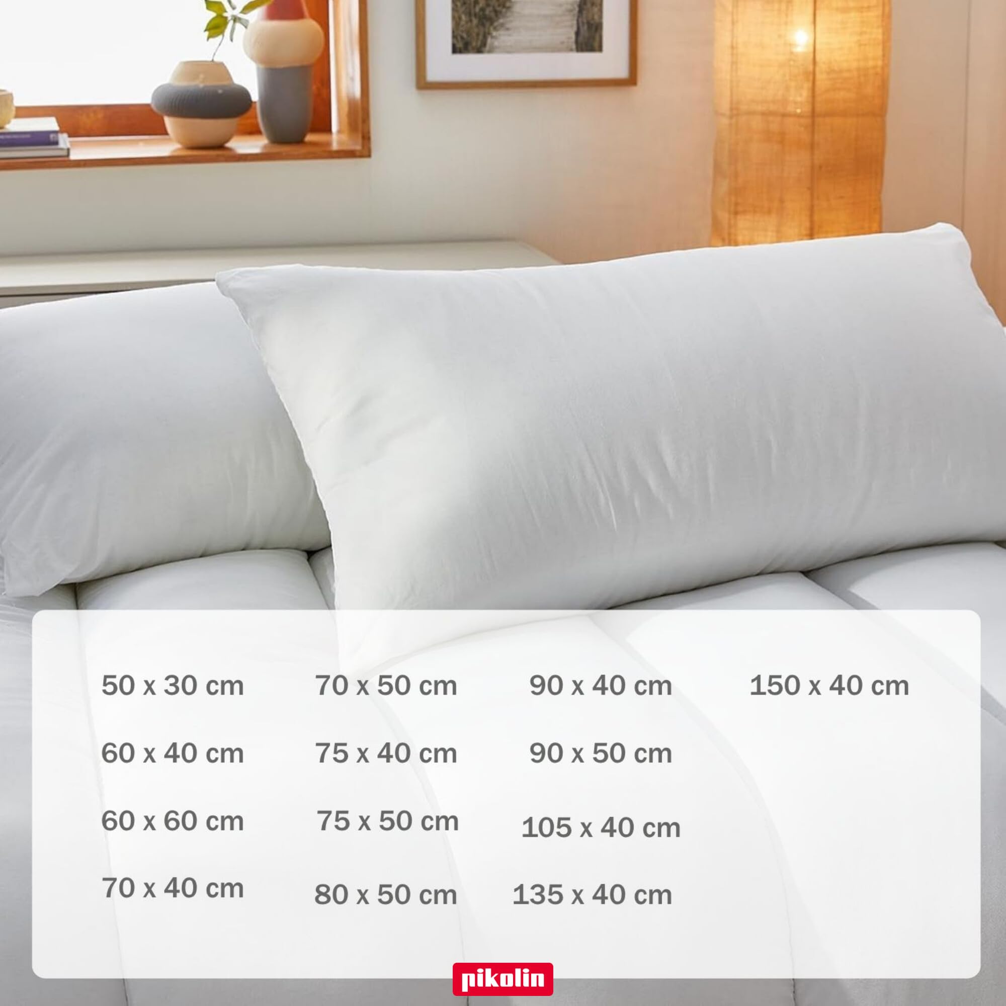 PIKOLIN Kopfkissen 90 x 40 cm – 2er Pack, Bauchschläferkissen, hypoallergene Faserfüllung, Außenbezug aus 100% Reiner Baumwolle, Antimilben-Behandlung, niedrige Festigkeit