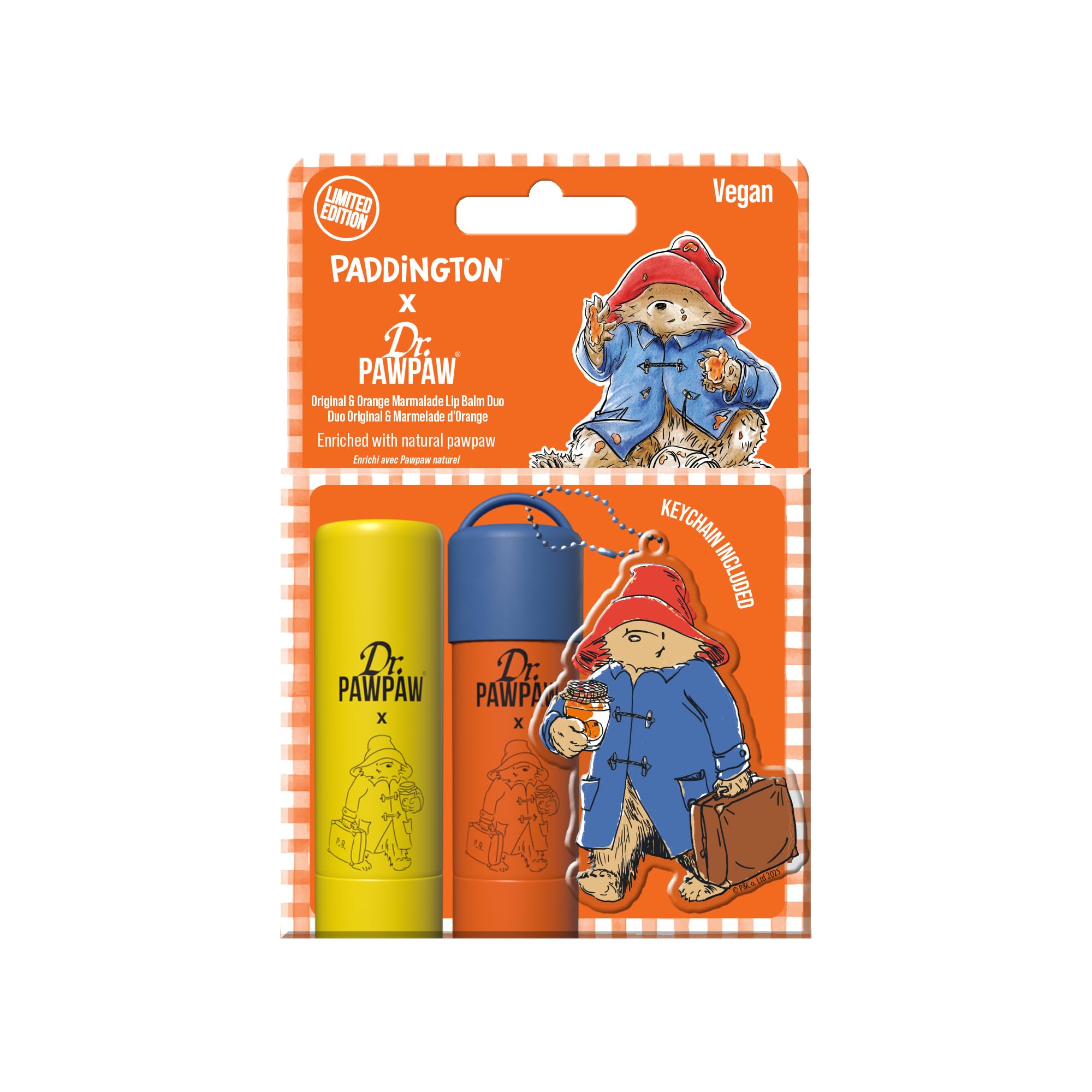 Dr.PAWPAW x Paddington Original and Orange Marmalade Lip Balm Duo 2 x 4g with Paddington Keyring