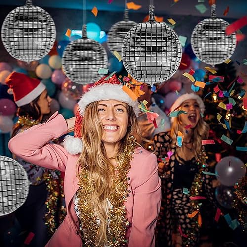 Miniatura 2 de 6 globos de bola de discoteca plateados de 22 pulgadas, grandes globos redondos 4D de Mylar metálicos, suministros de decoración para fiestas de los