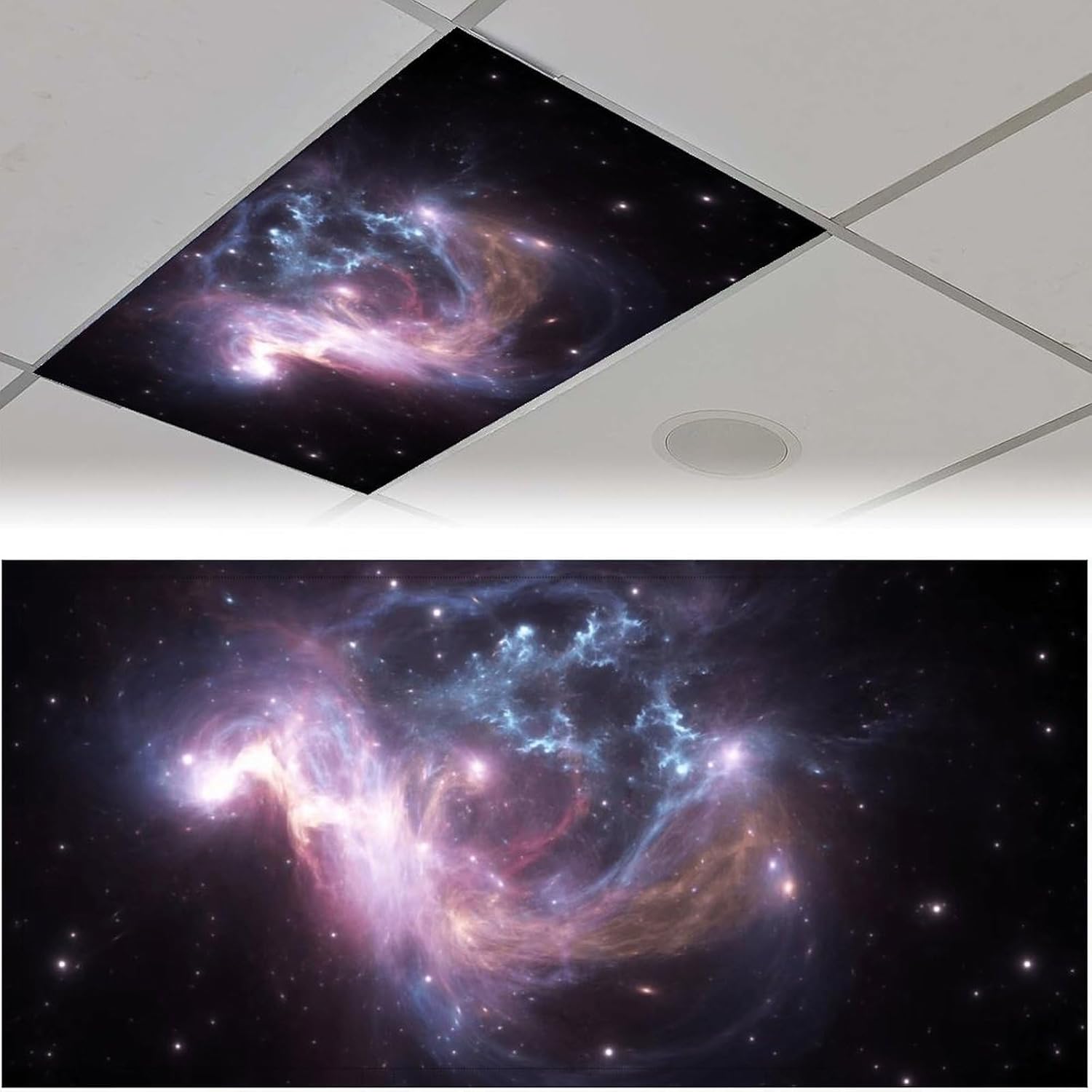 2PCS Fluorescent Light Covers for Classroom Ceiling Lights Magnetic Light Covers,Fluorescent Light Filters for School Home Office Drop Ceiling Lamp Decor Light Filters（Starry night）