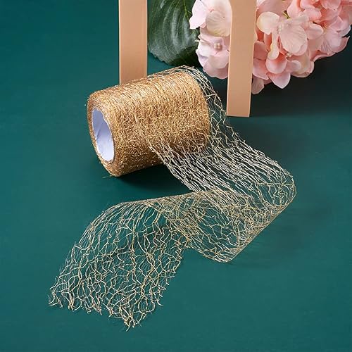 Miniatura 6 de KISSITTY 1 rollo20 yardas de tela de telaraña de vara dorada de 2.953 in de tul de tela de malla de tul con agujero grande para falda, pompones de