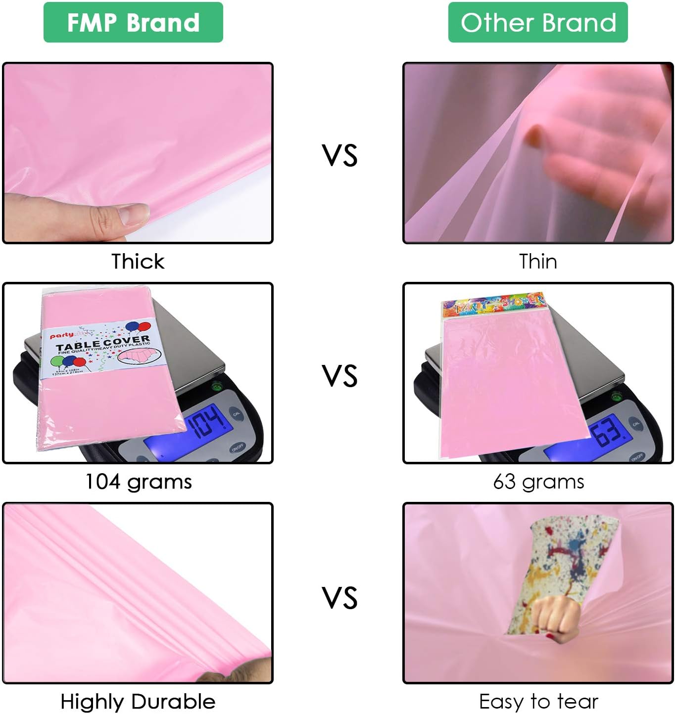 FMP Brands [10 Pack] Pink Plastic Tablecloth 54 x 108 Inch - Rectangle Table Cloth Reusable Cover/Disposable Tablecloths, Party Decoration Birthday Supplies Outdoor Picnic Camping Baby Shower Wedding