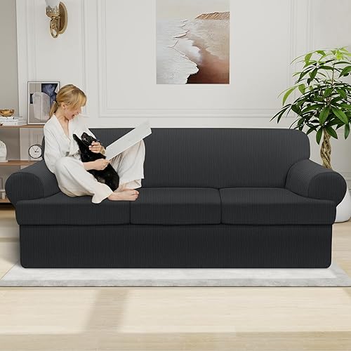 Miniatura 2 de Funda impermeable para sofá de 4 piezas, funda para sofá de 3 cojines separados en T, funda de sofá de tela TPU a prueba de fugas, protector de sofá