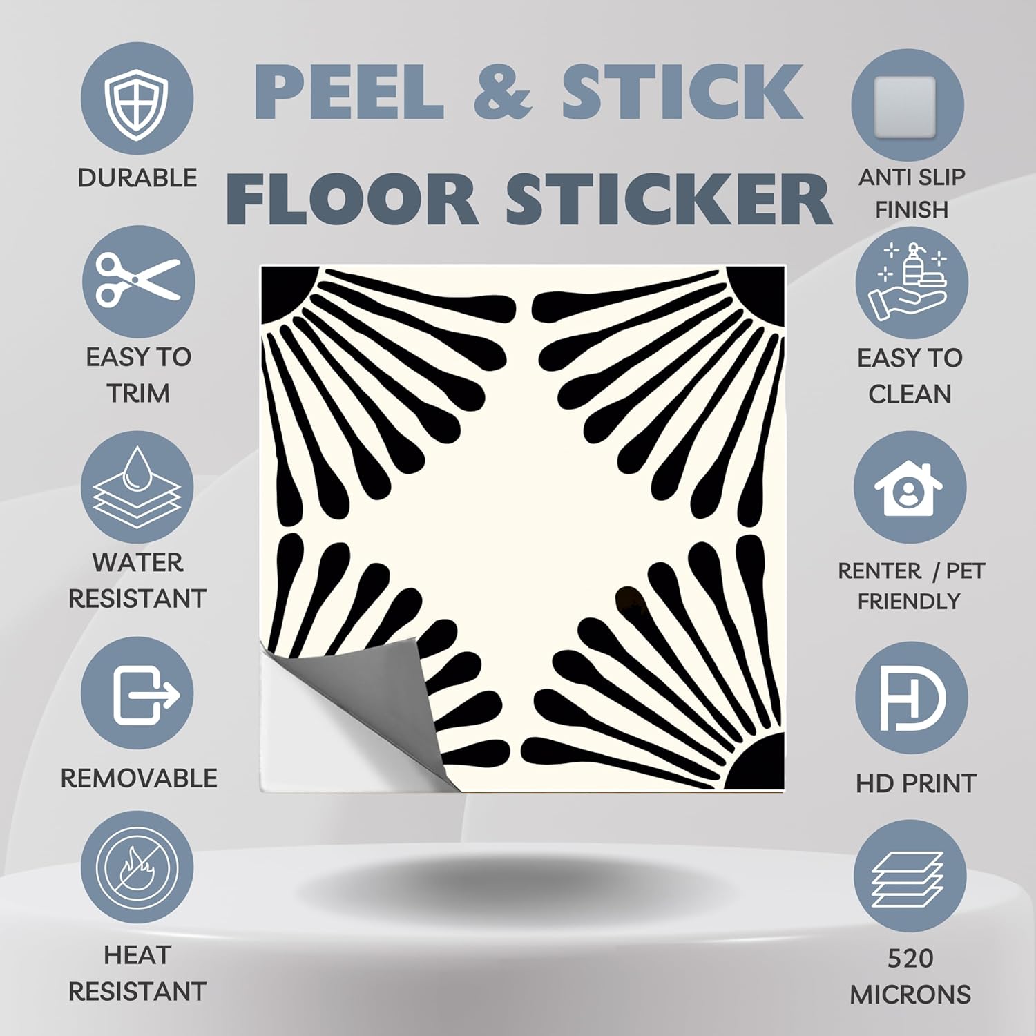 Kawasaki Bleucoin Peel and Stick Floor Tiles Anti-Slip Vinyl Decals for Home, Kitchen, Bathroom Water Resistant DIY Renter-Friendly Flooring Solution (12" x 12" (12 pcs))