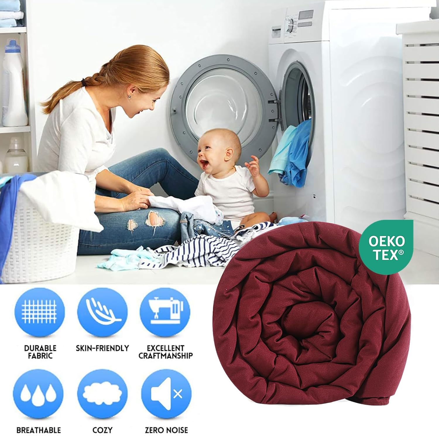 EASELAND Oversized Queen Down Alternative Comforter - Quilted Duvet Insert for All Seasons, Soft Lightweight with Corner Tabs, Summer Winter Warm Bedding, Burgundy 98×98 Inches - Image 2