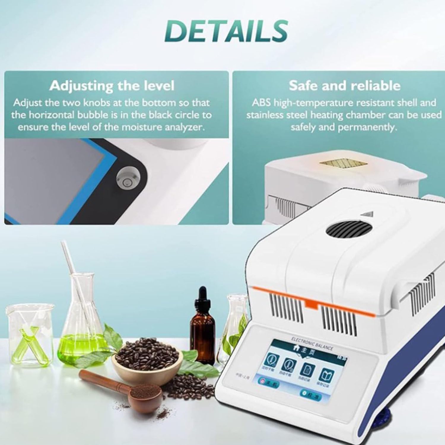 LQQYJSM LCD Halogen Moisture Analyzer Digital Lab Moisture Tester, Moisture Content Analyzer LCD Display, Temperature Control 60-160 ? for Agriculture, Medicine, Plastic,50g/0.005