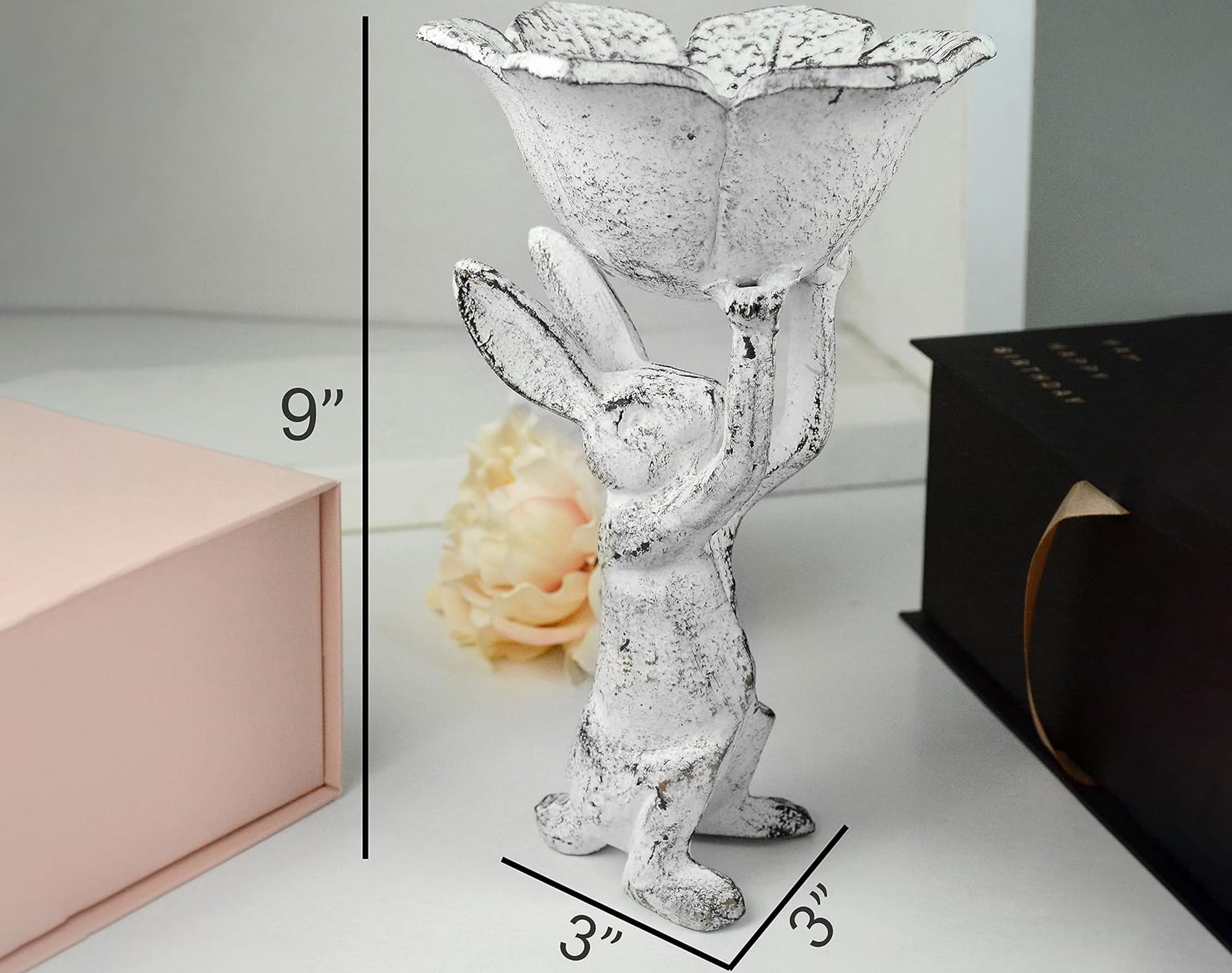 Amazon.co.jp: アンティークホワイト 鋳鉄ラビット 花鳥の餌やり付き