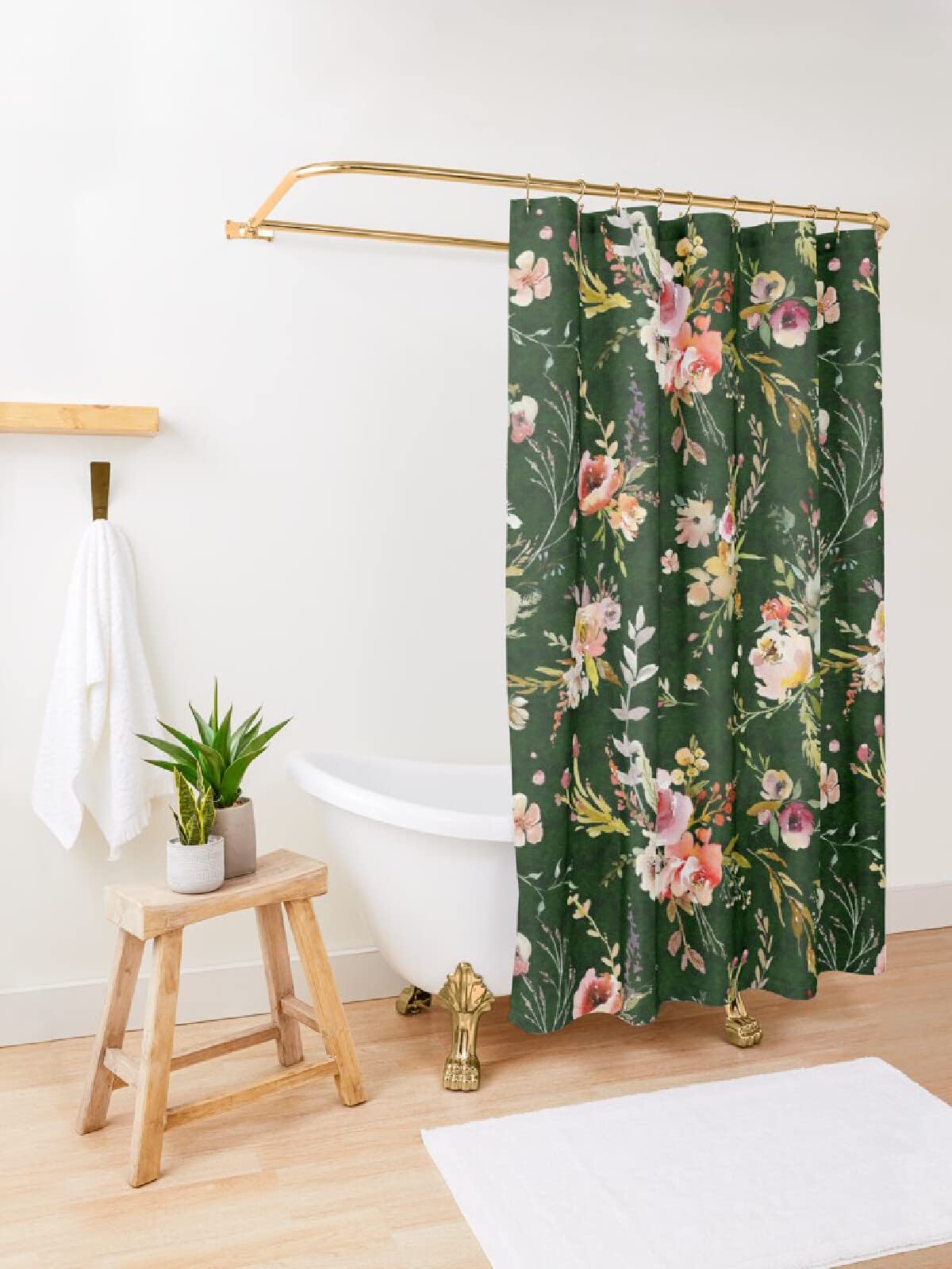 Manfei Tenda da doccia con fiori ad acquerello, 182,9 x 213,4 cm