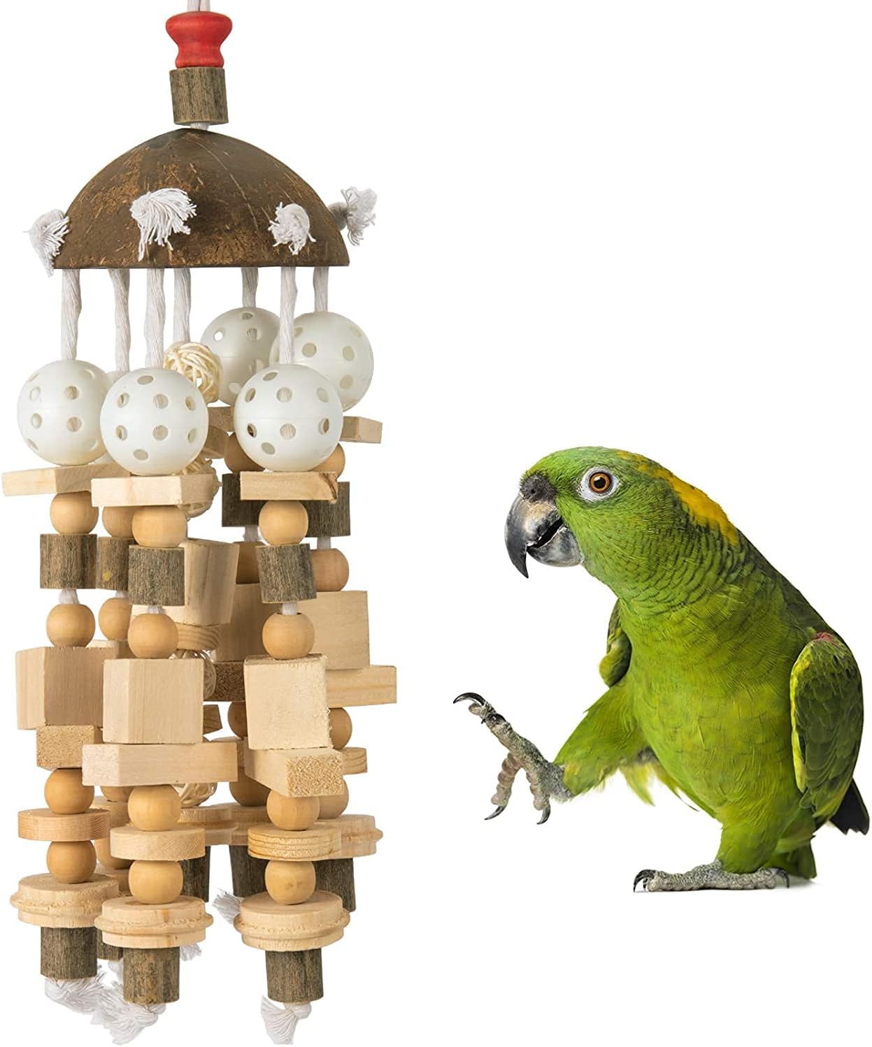 Drea Large Parrot Bird Toys - 20" Natural Wood Bird Block Toys, Chewing & Bite Toys for Macaws, African Grey, Cockatiel, Conures & More