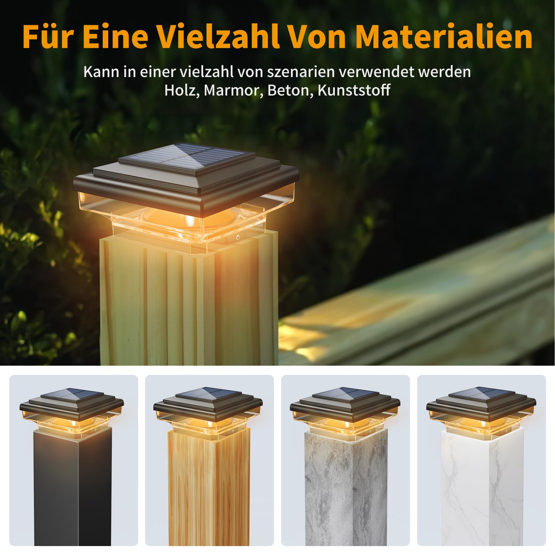 2 Stück Solar Pfostenkappe 7x7 8x8 9x9 10x10 Pfostenkappen Licht Solar Pfostenleuchte, Zaunpfosten Lampe Solarlampe Außen Säulenlampe IP65 Wasserdicht für hölzerne Pfosten Zaun