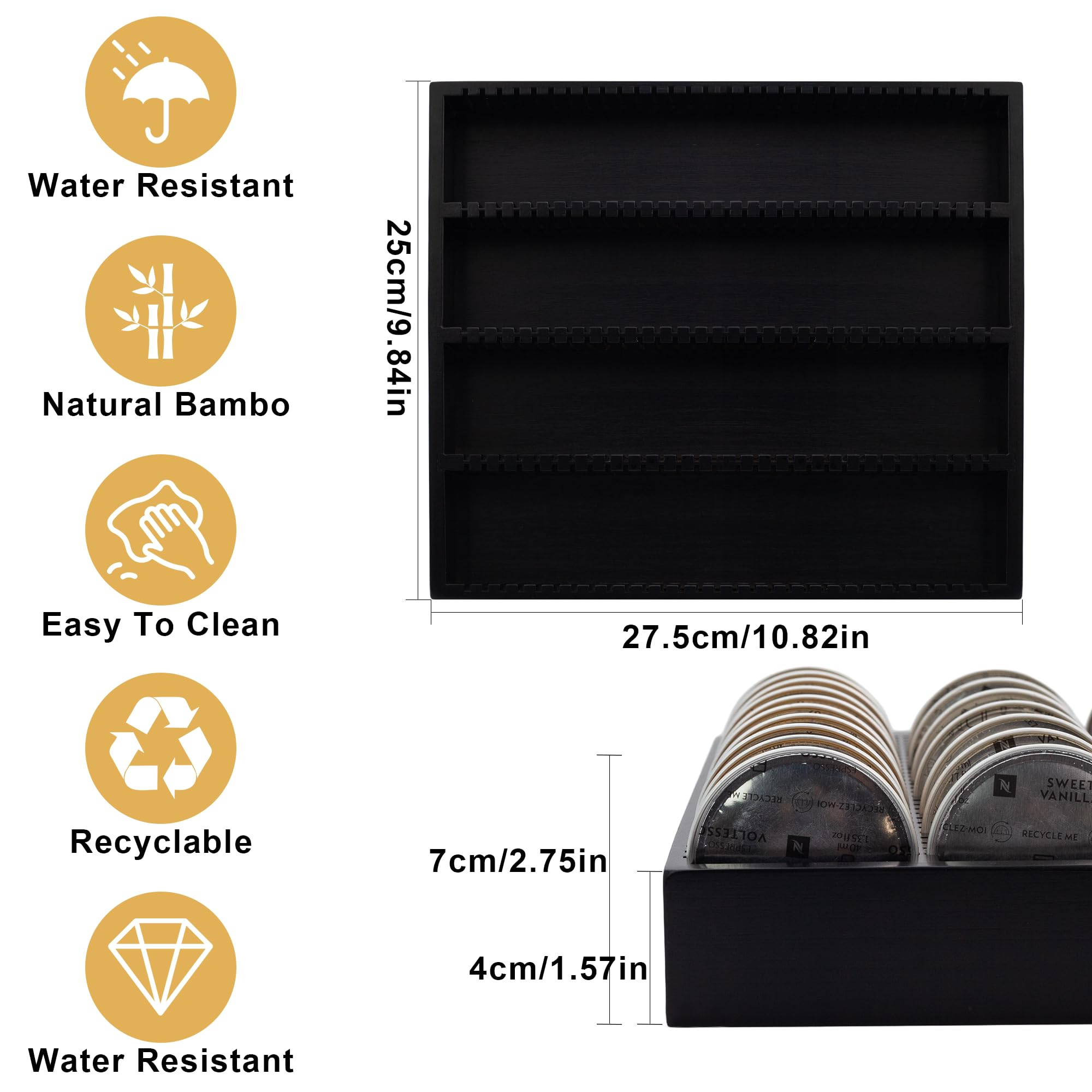 MinBoo Bandeja de almacenamiento de cápsulas de café de bambú, organizador de inserto de cajón de bambú para cápsulas de café, compatible con cápsulas Vertuoline, adecuado para cocina, hogar, oficina