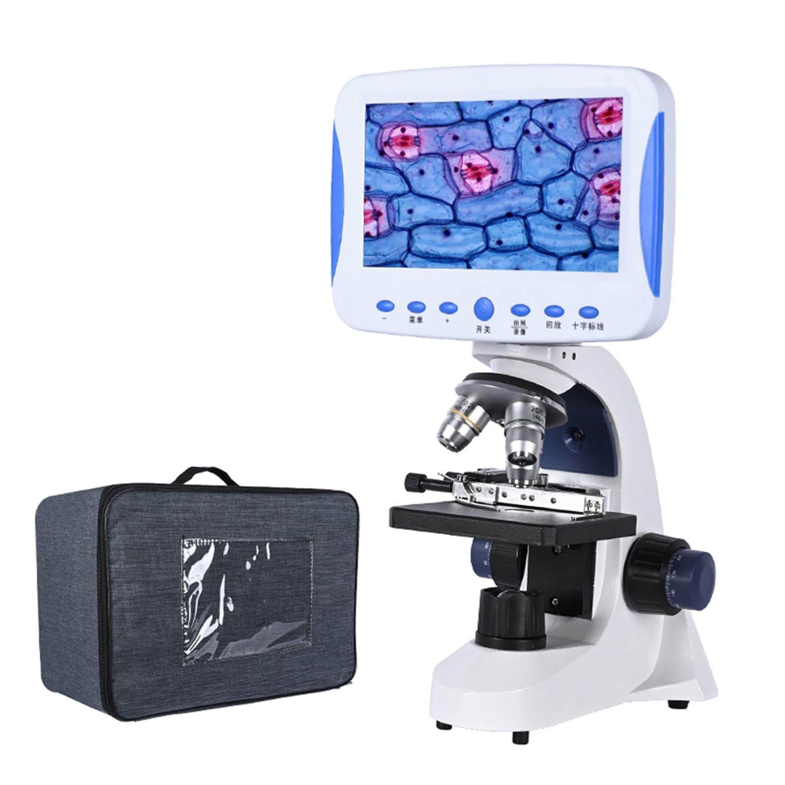 Microscopio da Laboratorio Biologico LCD da 7 Pollici Digitale HD coassiale con Regolazione fine Zoom 2000X LED + Borsa + Scheda SD può memorizzare Video e Foto