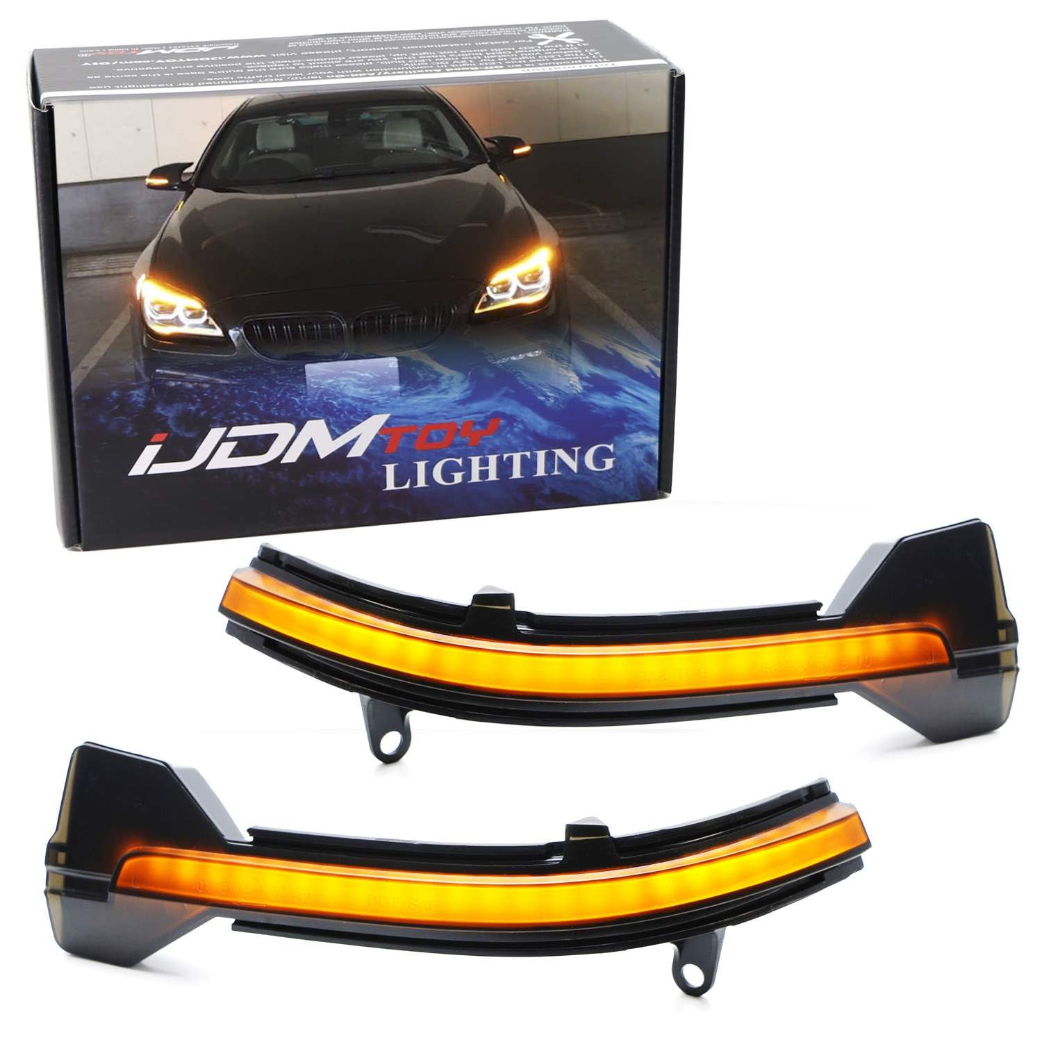 iJDMTOY Smoked Lens Dynamic Sequential Blink LED Side Mirror Turn Signal Light Strip Assembly Compatible with BMW 5 6 7 Series (F01 F02 F10 F11 F12 F13)