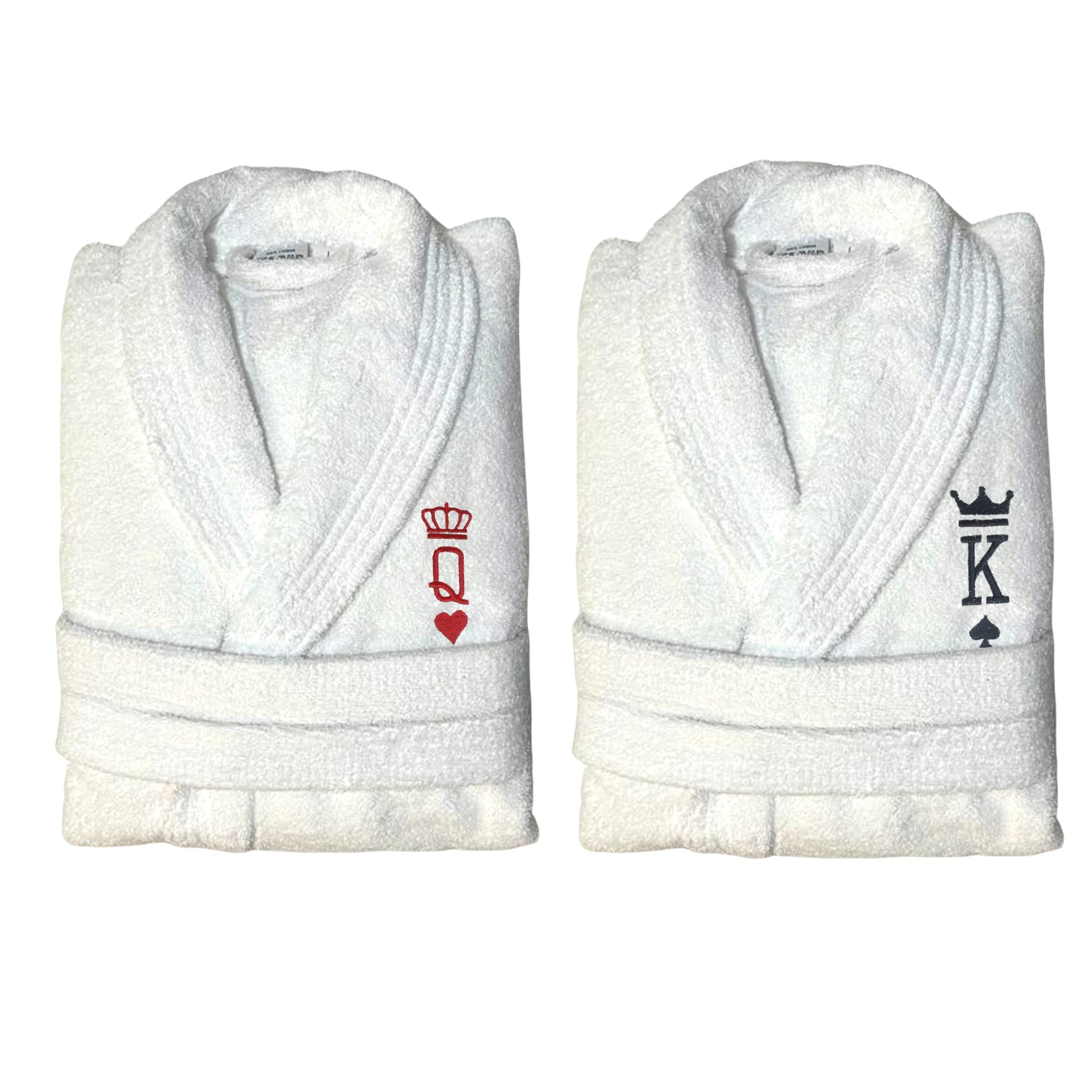 Regalo per coppia. Set accappatoi lui e lei con ricamo King & Queen. Accappatoi in spugna si cotone
