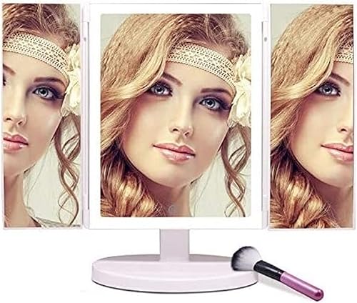 Miniatura 3 de DHAEY Espejo de tocador de tres pliegues, 24 luces LED con pantalla de botón en T, aumento 1X/2X/3X y carga USB brillo ajustable