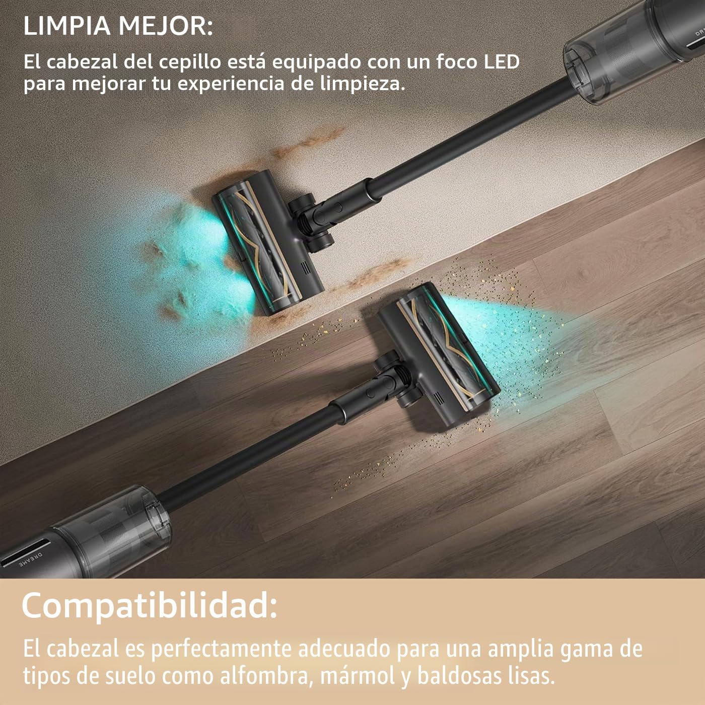 Recambios Cepillo Motorizado Compatible para Dreame R20 T20 T30 R30 V12 V12 Pro T20 Pro V11SE R10 aspiradora, con luz LED, Cepillo Cabezal de turbina para Moquetas y Suelos Duros