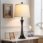 Rinweey 27.5" Table Lamps Set of 2, Touch Bedside Lamps with USB C+A Ports, 3 Way Dimmable Nightstand Lamps for Bedroom, Living Room, Office, Black Lamp with Beige Lampshade, Bulbs Included