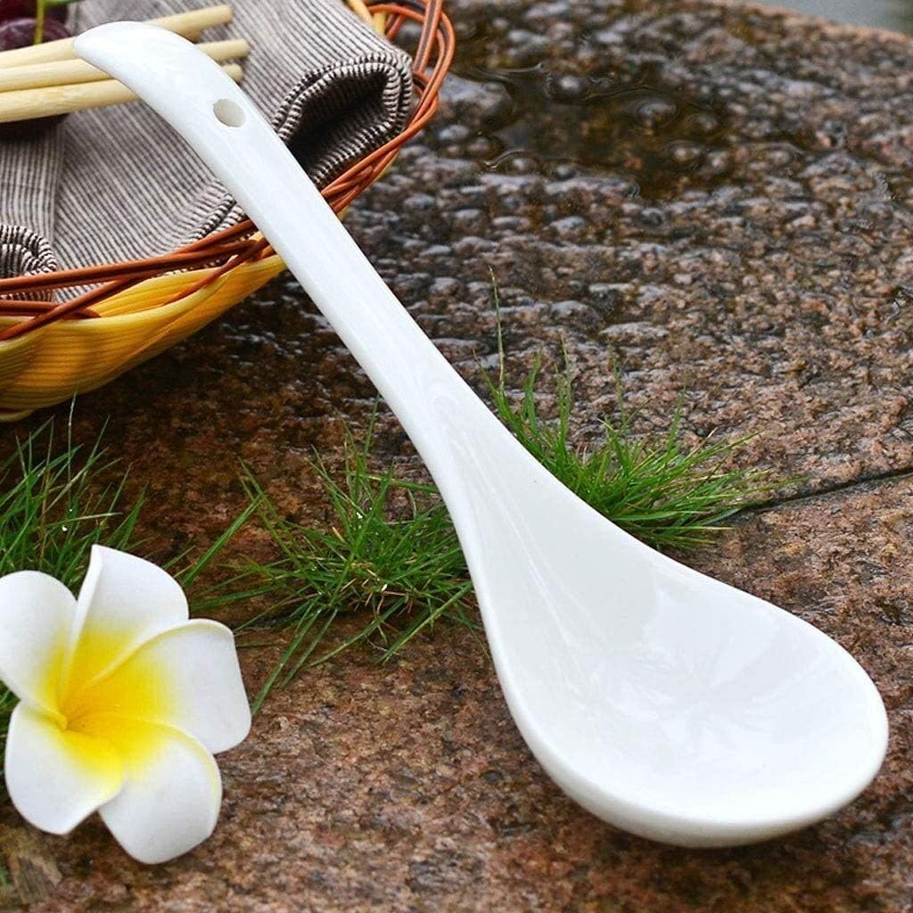Spoon Set Tableware Spoon for Home Restaurant, Long Handle Ladle Soup Soup Porridge Spoon Household Ceramic Spoon Kitchen (Medium )