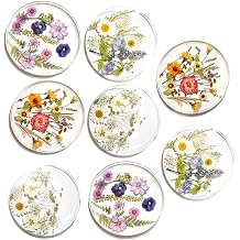 8 PCS Round Clear Wildflower Coasters Non-Slip Acrylic Drink Coaster for Heat Insulated Tabletop Protection Random Style