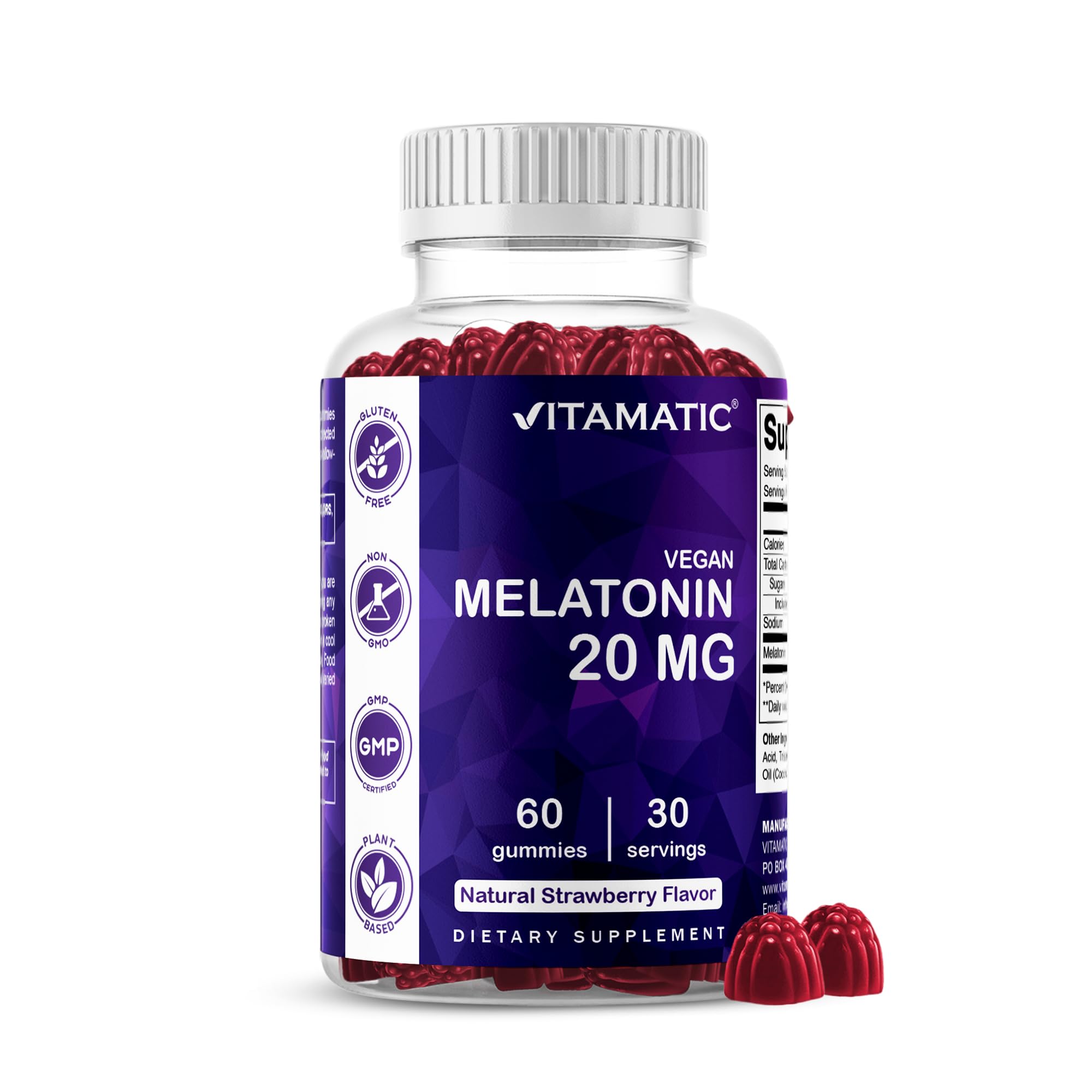 Vitamatic Melatonin 20mg Gummies for Adults, 30 Servings - 60 Count - Non-Habit Forming Supplement