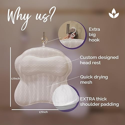 Luxury Bathtub Pillow for Neck & Back Support | Spa Bath(Luxury Original,17 x 17 IN)