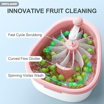 JOYMOOP Fruit Washer and Spinner with Brush, Large Cleaning Bowl for Fruits, Vegetables and Salad, Produce Scrubber