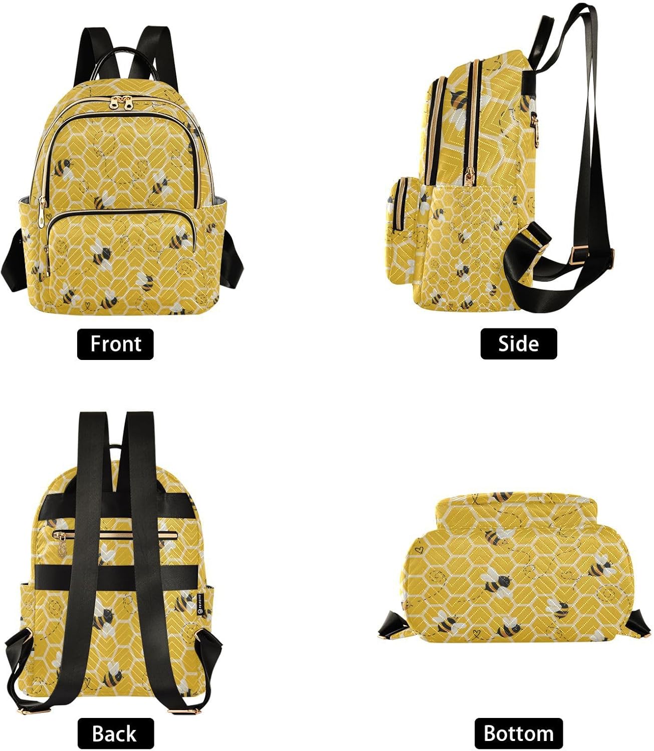 ALAZA Cute Bee on Honey Yellow Honeycomb Mini Backpack Purse for Women Travel Bag Lightweight Shoulder Bag Fashion Dayback