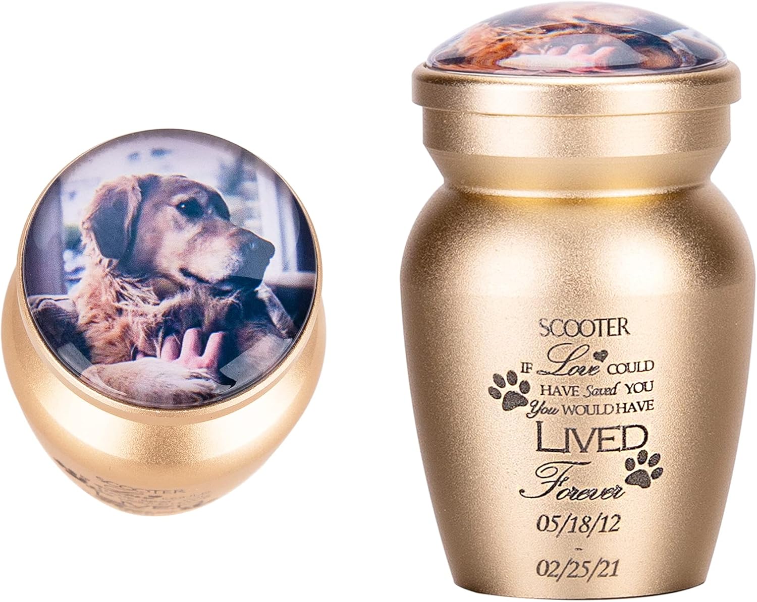 Fanery Sue Personalized Small Urns for Human Ashes,Mini Urns for Ashes Small Urn for Ashes Keepsake,Customized Photo (Rose Gold Across&XS)