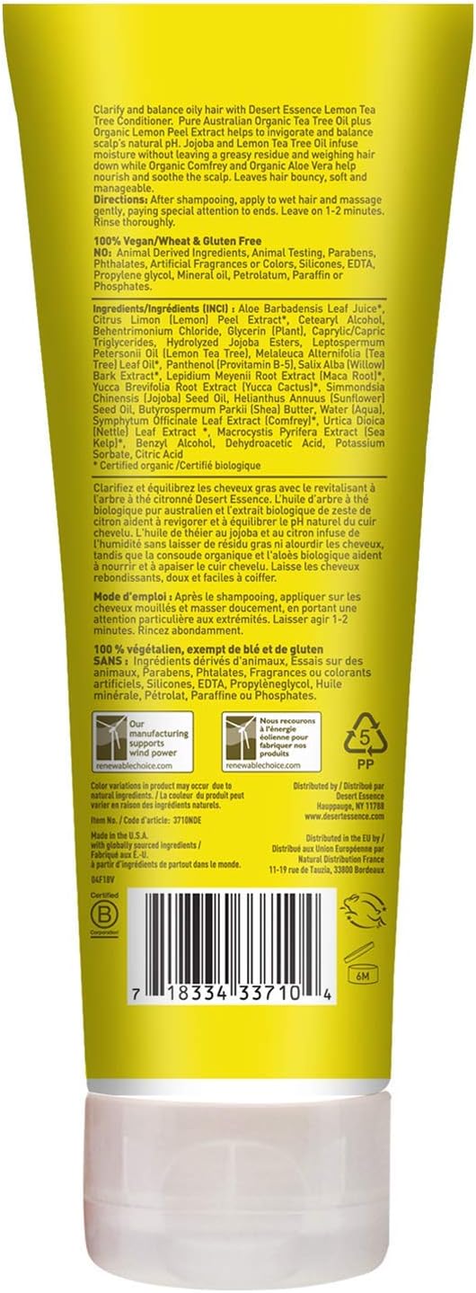 Desert Essence Lemon Tea Tree Shampoo & Conditioner Bundle - 8 Fl Ounce - Clarifying For Oily Hair - Essential Oils - Strengthen & Protect Hair - Effective Cleansing