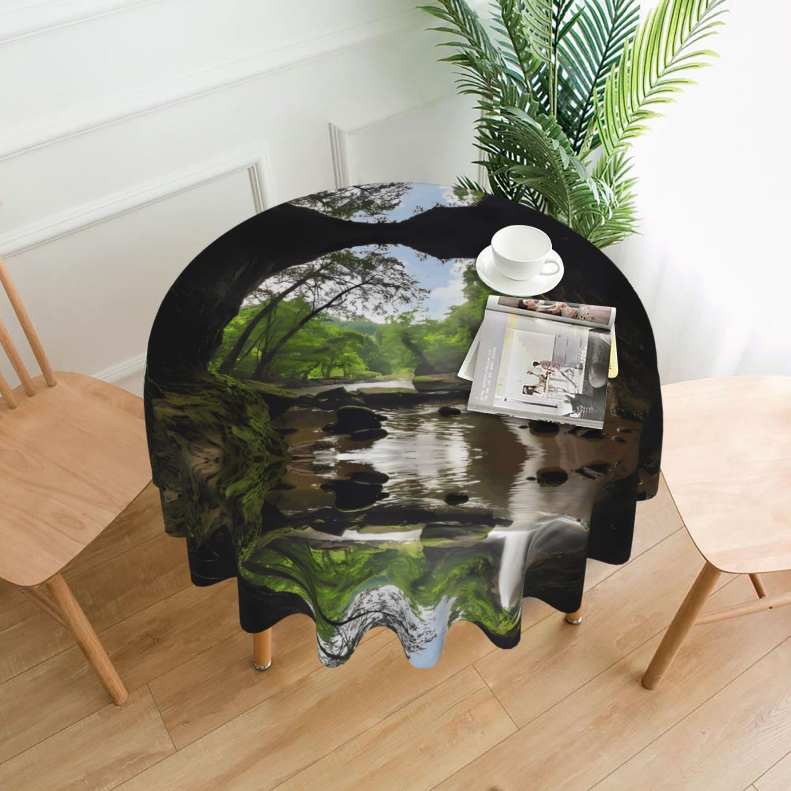 YYHWHJDE Mountain Waterfall Prints Round Decorative Tablecloth 60in - High-Grade Polyester Throw for Elegant Dining & Festive Gatherings