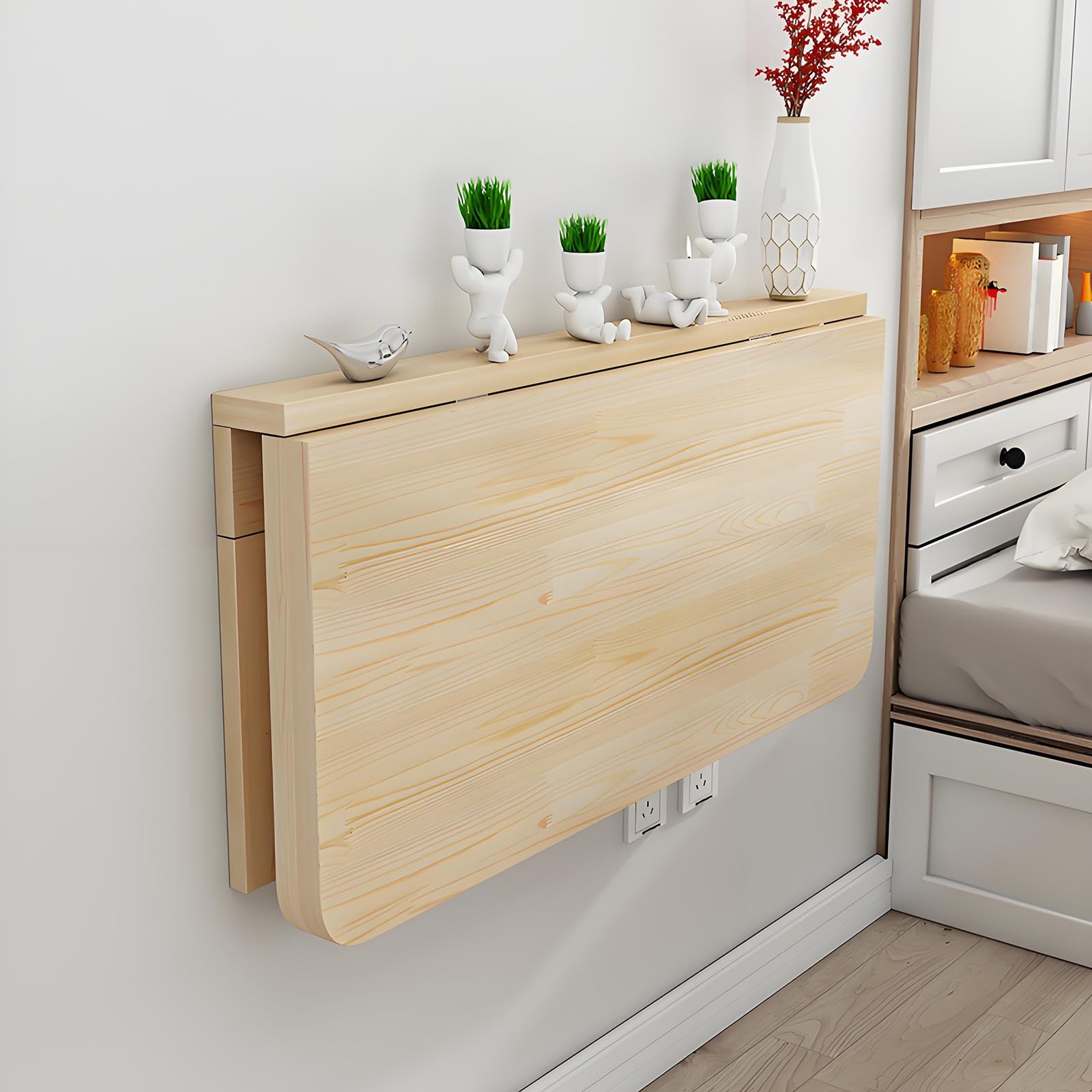 Escritorio Abatible Pared, Mesa Plegable de Pared de Madera Maciza, Mesa de Comedor Ahorro de Espacio, Escritorio de Ordenador Multifunción(100 * 60cm/39.4 * 23.6in)