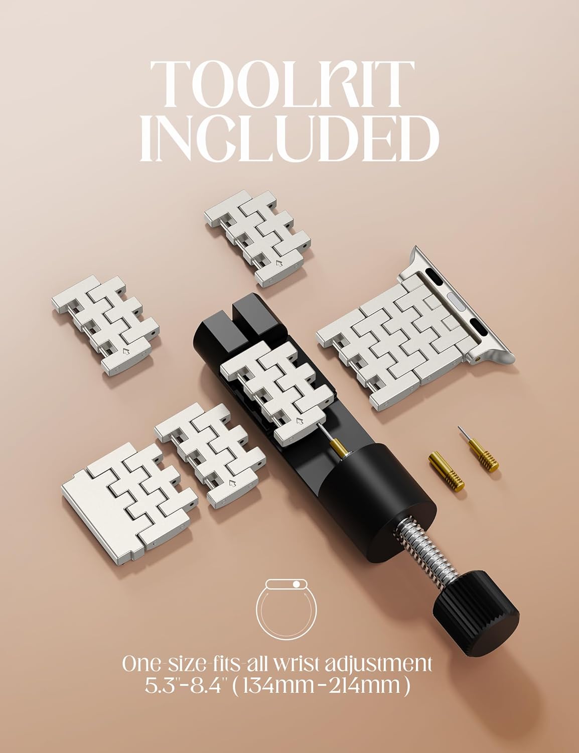 W-RARA Dual-Tone Metal Dressy Band Compatible with Apple Watch Band 38/40/41/42/44/45/46/49mm Women Men, Stainless Steel Seven-link Luxury Engraved Strap for iWatch SE Series 11/10 9 8 7 6 5 4 3 2 1 - Image 2