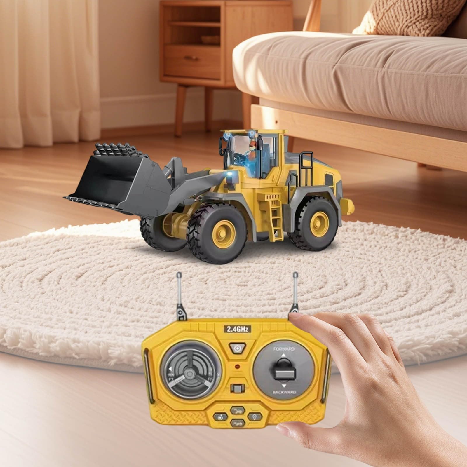 2025 Camión excavadora teledirigido con luces realistas sonidos para una acción completa de construcción (amarillo, 28 x 11,5 cm)